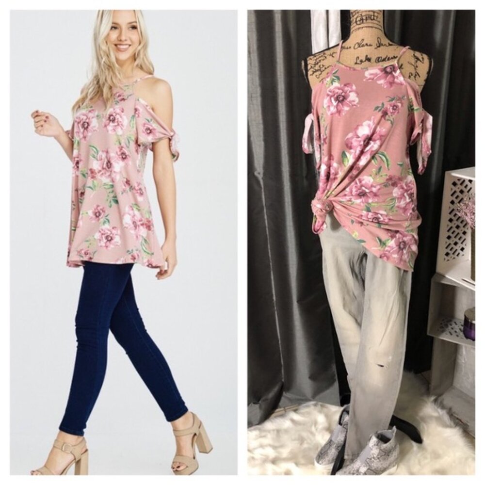Clear Out‼️ Cold Shoulder Floral Print Tunic
